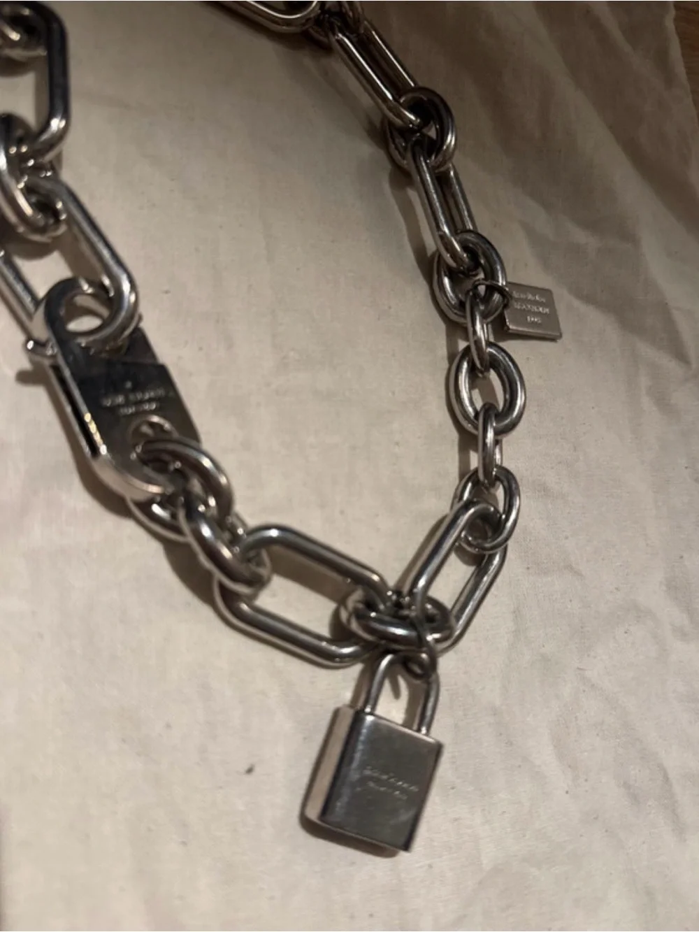 Acne Studio Logo Padlock Chain Necklace Link Charm Vintage Silver